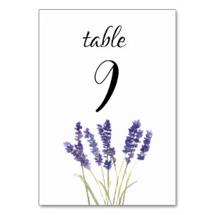 Lavendel-Aquarell-Blumen-Lila-Blumen-Hochzeit Tischnummer