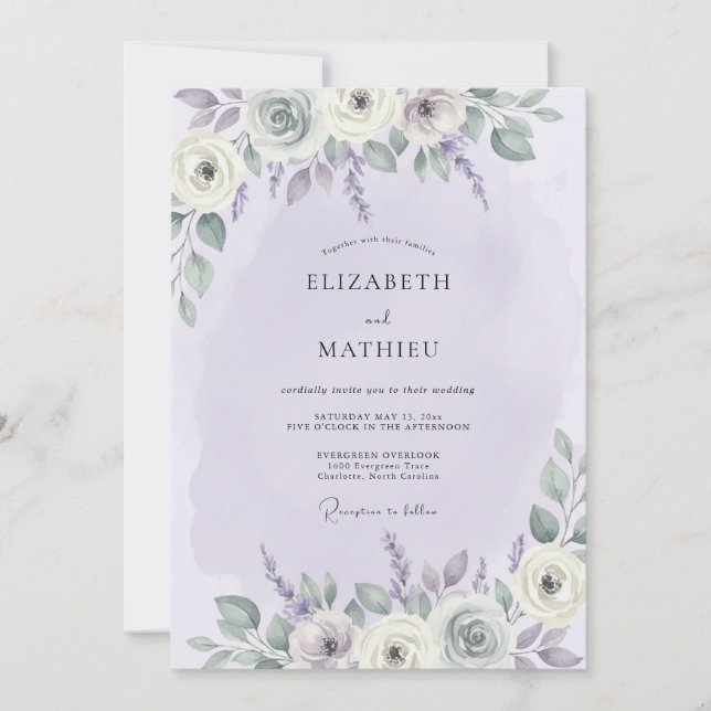 Lavendel-Aquarell-Hochzeit Einladung (Vorderseite)