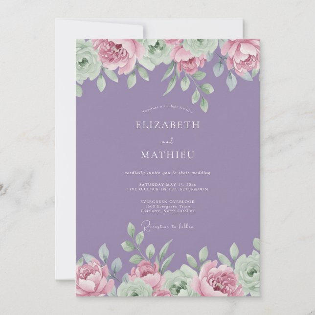 Lavendel-Aquarell-Hochzeit Einladung (Vorderseite)
