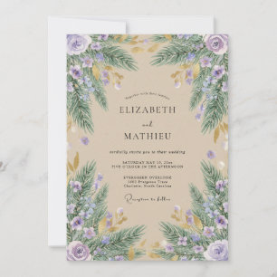 Lavendel-Aquarell-Kiefer-Rustikale Hochzeit Einladung