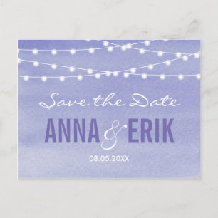 Lavendel-Aquarell-Lichterkette Save The Date Ankündigungspostkarte
