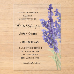 Lavendel-Aquarell-Rustikale elegante Hochzeit Acryleinladungen