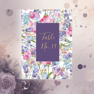 Lavendel Aquarell Wildblume Grünpflanzen Tischnummer