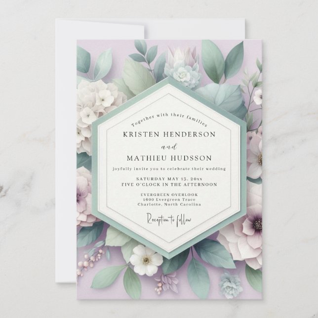 Lavendel Ätherische Botanische Hochzeit Einladung (Vorderseite)