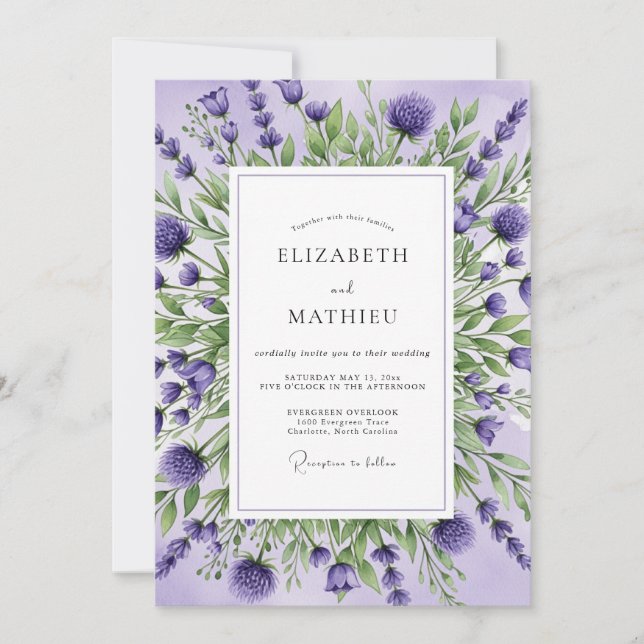 Lavendel Ätherische Botanische Hochzeit Einladung (Vorderseite)