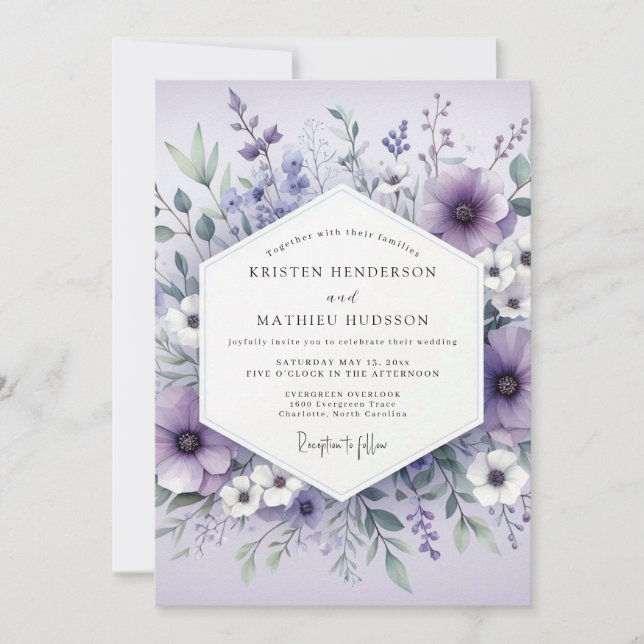 Lavendel Ätherische Botanische Hochzeit Einladung (Vorderseite)