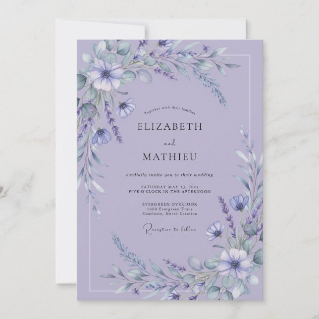 Lavendel Ätherische Hochzeit Blühen Einladung (Vorderseite)