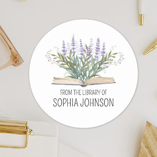 Lavendel auf Buch Von der Bibliothek des Exlibris Runder Aufkleber