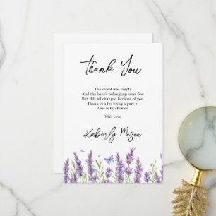 Lavendel Baby in Bloom Babyparty Dankeskarte