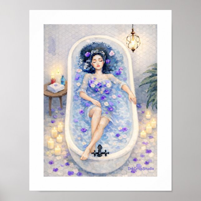 Lavendel-Bad Serenität – Florale Spa-Wasserfarbe  Poster (Vorne)