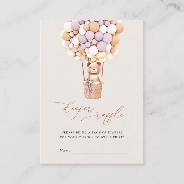 Lavendel Bärenballons Windeln Raffeleintritte Begleitkarte (Vorderseite)