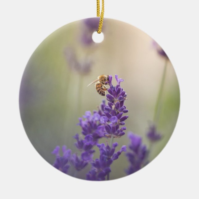 Lavendel Bee Nature Foto Keramik Ornament (Vorne)