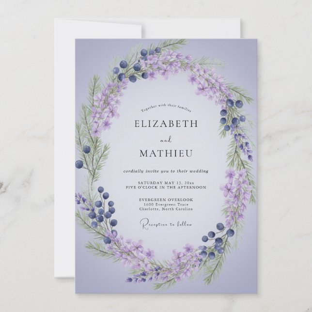 Lavendel-Beeren-Krankz-Wedding Einladung (Vorderseite)