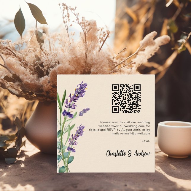 Lavendel beige QR Code Hochzeit RSVP Begleitkarte (Von Creator hochgeladen)