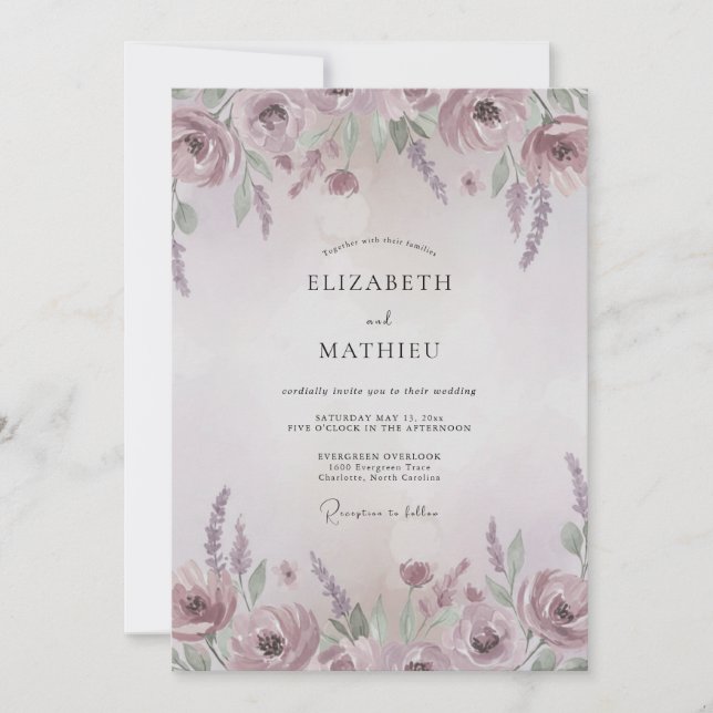 Lavendel Bemalte Ranunculus-Hochzeit Einladung (Vorderseite)