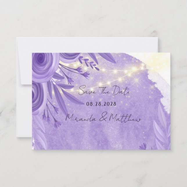 Lavendel-Bläserfolge von Light Save the Date Card Dankeskarte (Vorderseite)