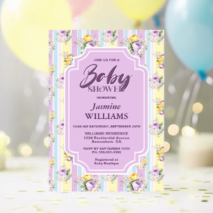 Lavendel Bläserstreifen Babydusche Einladung