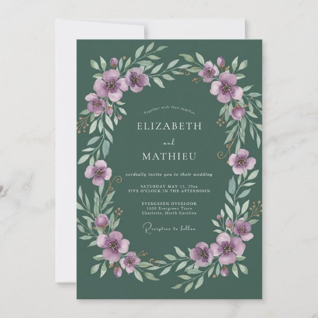 Lavendel-Blattjäger-Hochzeit Einladung (Vorderseite)