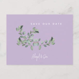 Lavendel- & Blattwerk-Hochzeit - Save the Date Postkarte