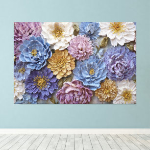 Lavendel-, Blau-, Creme- und Goldgelber Blumenstra Leinwanddruck