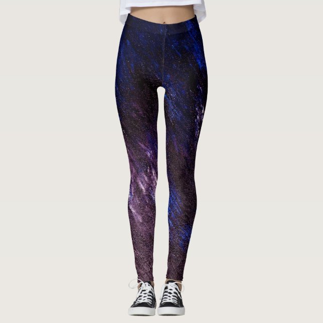 Lavendel-blaue und schwarze abstrakte leggings (Vorderseite)