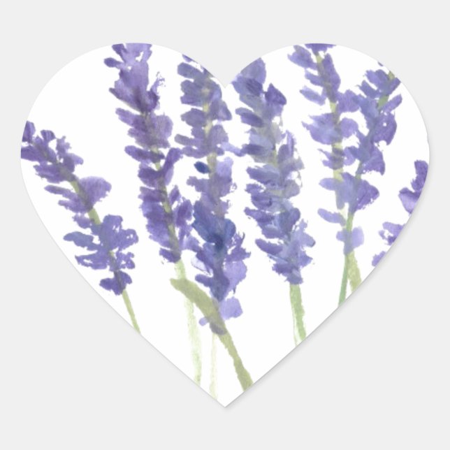 Lavendel Blume Aquarell lila Rustikale Herz-Aufkleber (Vorderseite)