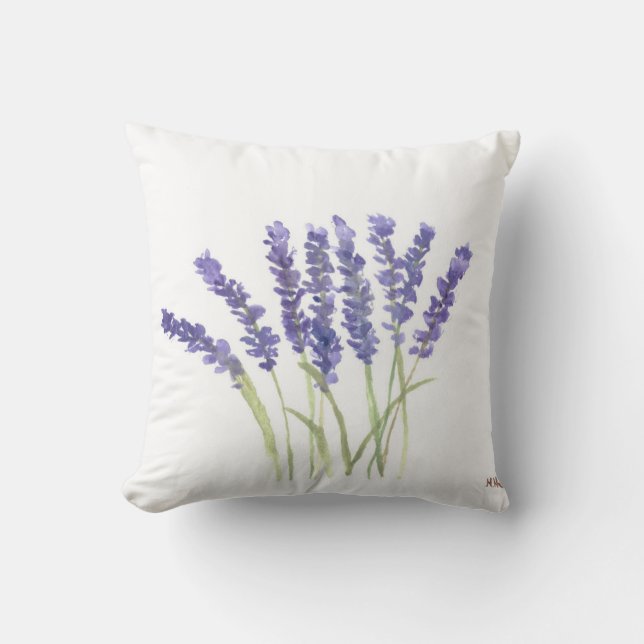 Lavendel Blume Aquarellkräuter lila Violett Kissen (Vorderseite)