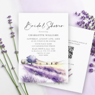Lavendel-Blume Feldcode QR-Brautparty Einladung