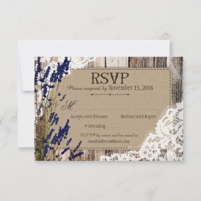 Lavendel-Blume Holzspitze RSVP-Karte Einladung (Vorderseite)