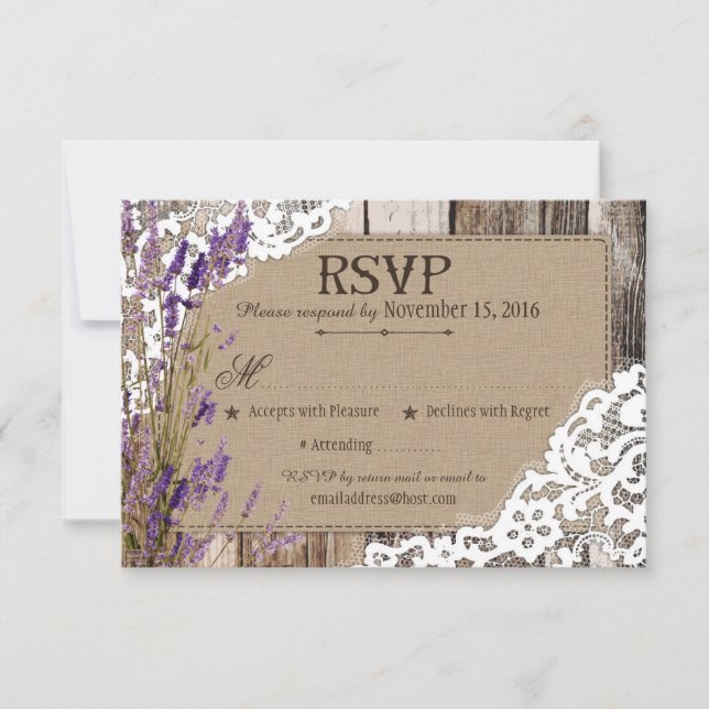 Lavendel-Blume Holzspitze RSVP-Karte RSVP Karte (Vorderseite)