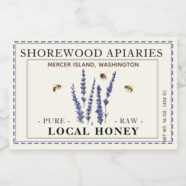 Lavendel Blume Honig 3 x 2 Bienen gestrichelte Gre Lebensmitteletikett (Einzelnes Label)