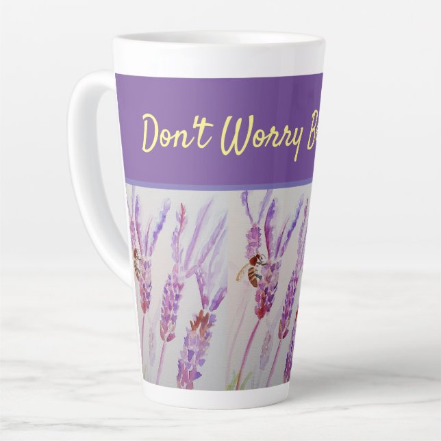 Lavendel Blume Keine Sorge Bee Happy Latte Tasse (Linke Ecke)