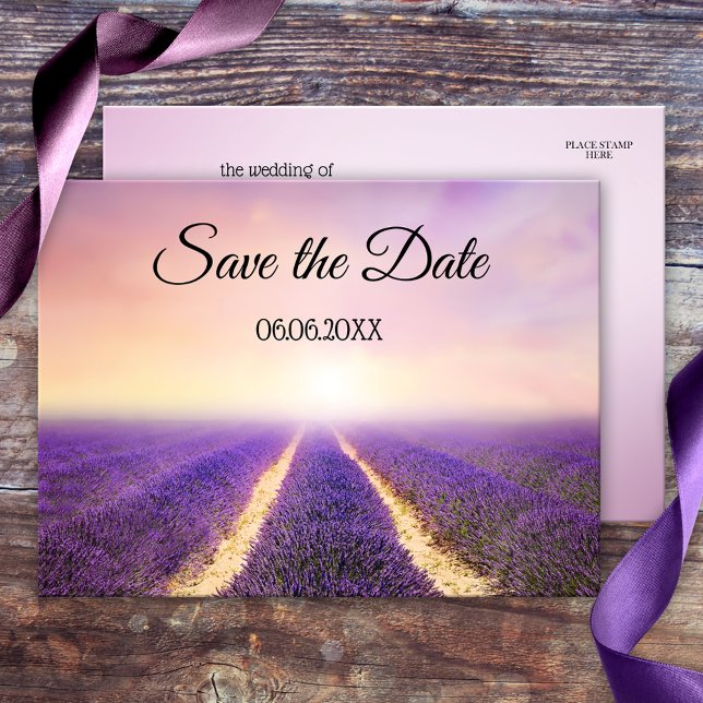 Lavendel Blume Land Save the Date Postkarte (Save the Date postcard with a painting of lavender flower field - purple - lilac)