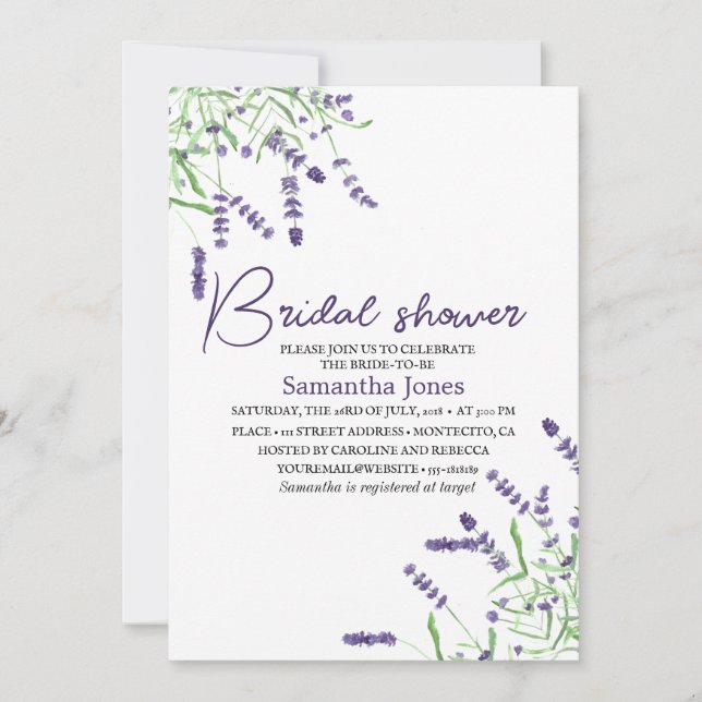 Lavendel Blume Lila Brautparty Einladung (Vorderseite)