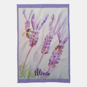 Lavendel Blume Lila Wasserfarbe und Bienenteppich Geschirrtuch