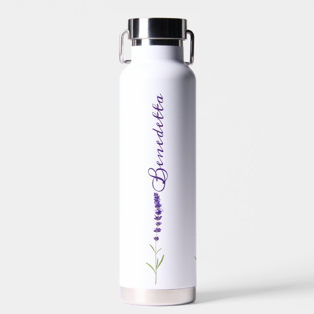 Lavendel-Blume mit Individuelle Name Trinkflasche (Vorne)