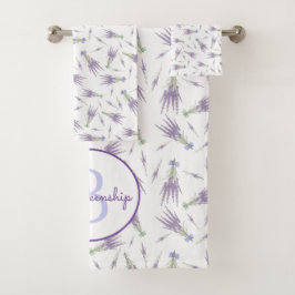 Lavendel Blume Muster Lila Bow Monogram Badhandtuch Set