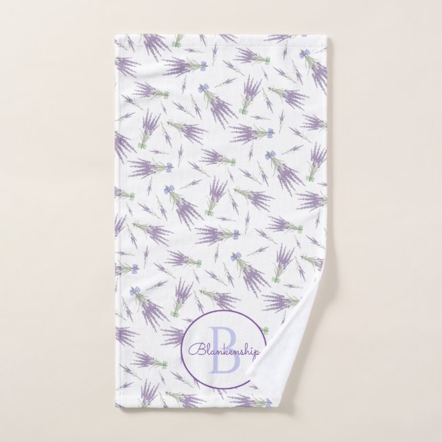 Lavendel Blume Muster Lila Bow Monogram Handtuch (Handtuch)
