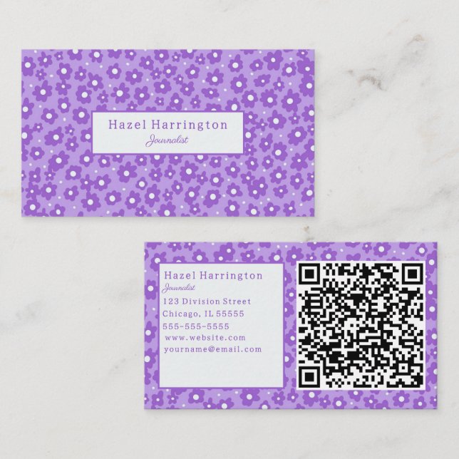 Lavendel Blume QR Code Business Cards Niedlich Visitenkarte (Vorne/Hinten)