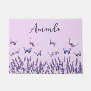 Lavendel Blume Schmetterlinge auf Blassem Lila Fußmatte