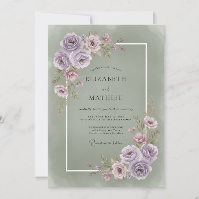 Lavendel-Blumen-Ästhetik-Hochzeit Einladung (Vorderseite)