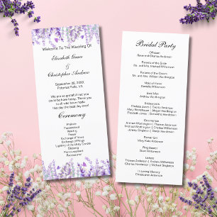Lavendel-Blumen-Botanik-Hochzeitsprogrammkarte Menükarte