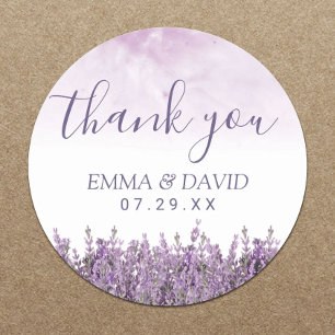 Lavendel Blumen Elegante Hochzeit Danke Runder Aufkleber