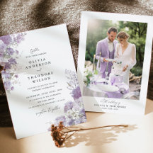 Lavendel-Blumen-Foto-Rückseite Elegante Hochzeit