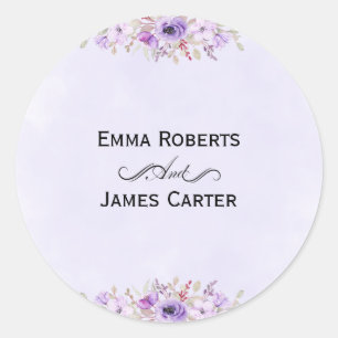 Lavendel-Blumen-Hochzeitsaufkleber - Elegant Runder Aufkleber