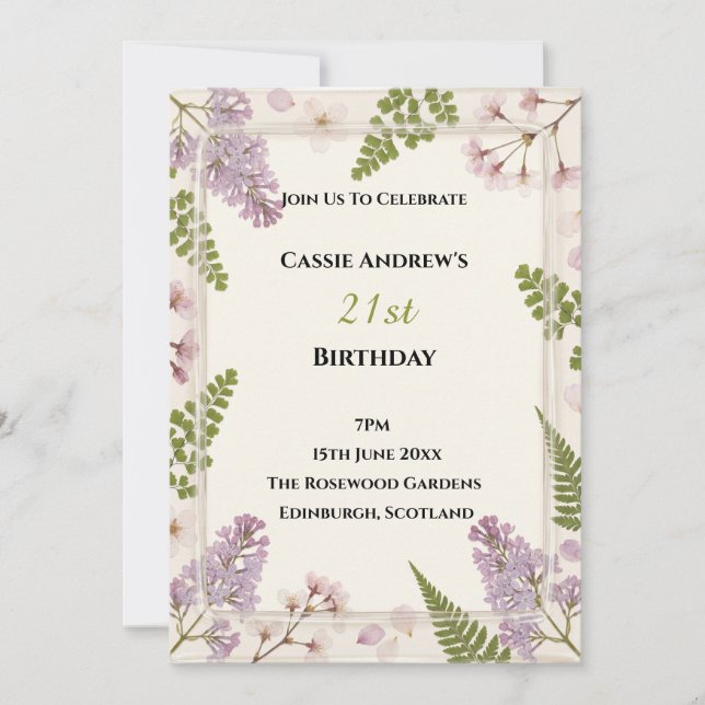 Lavendel-Blumen-Meilenstein-Geburtstag Einladung (Vorderseite)