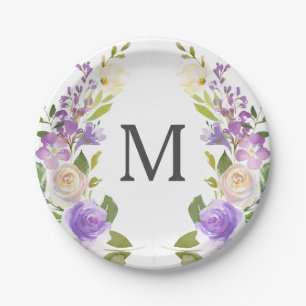 Lavendel Blumen Monogramm Brautparty Papierplatte Pappteller