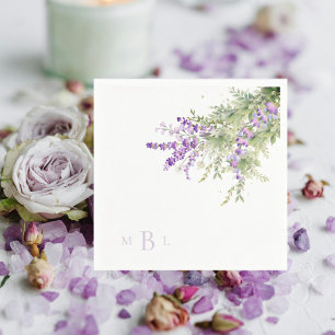 Lavendel Blumen Monogramm Hochzeits Cocktail Serviette