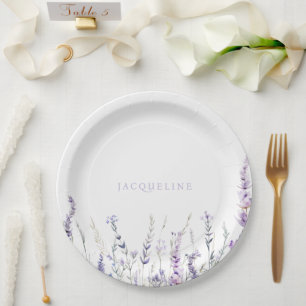 Lavendel-Blumen Personalisierter Name Dusche Pappteller