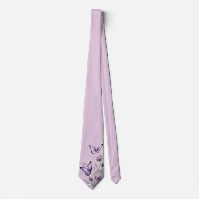 Lavendel-Blumen- & Schmetterlingskrawatte Krawatte (Vorderseite)